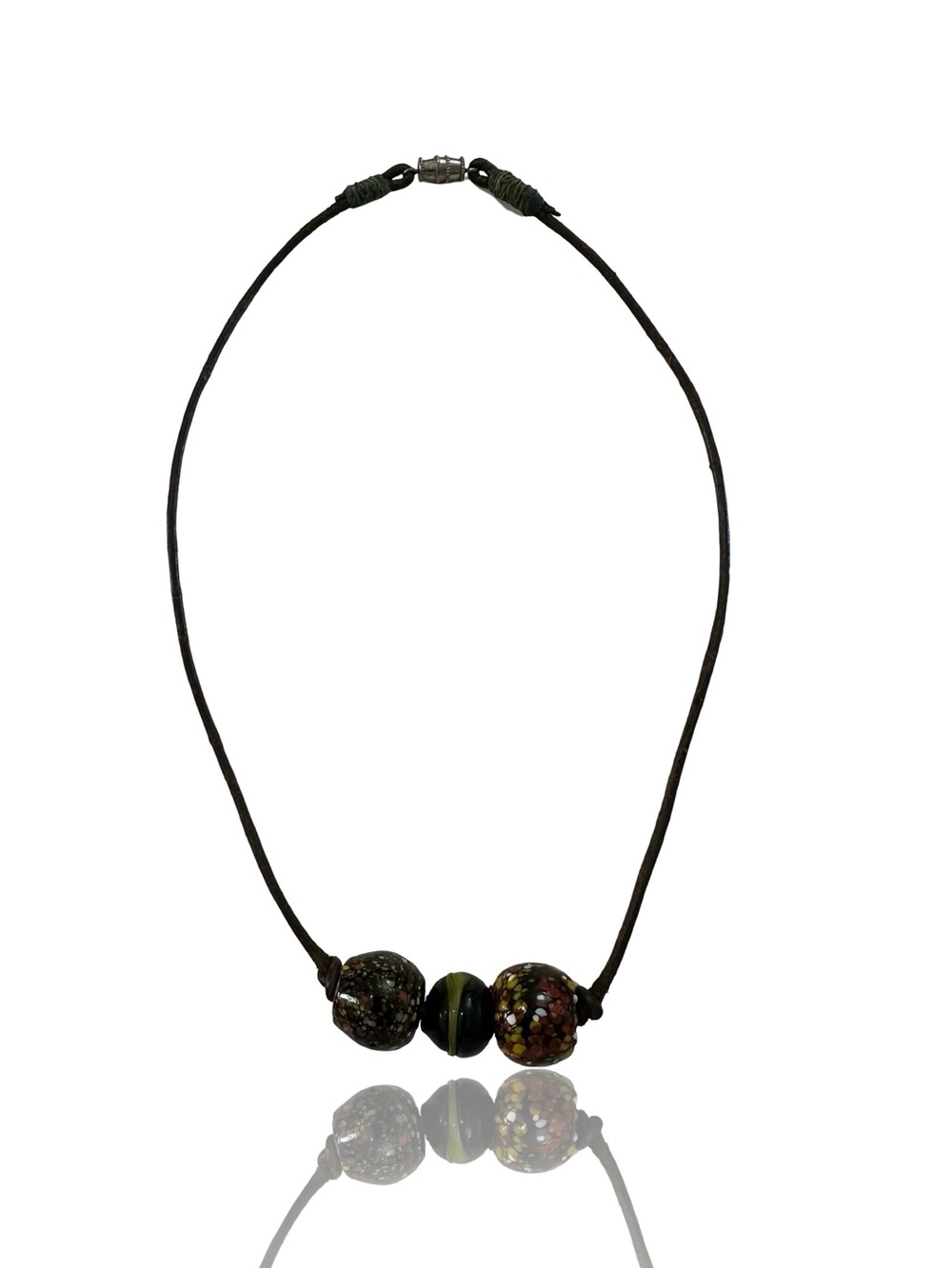 Handmade Large Hole Glass Bead Cord Necklace - Women Jewelry
